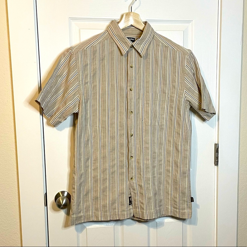 Kuhl Athletik short sleeve button down shirt w/ vertical stripes sz L